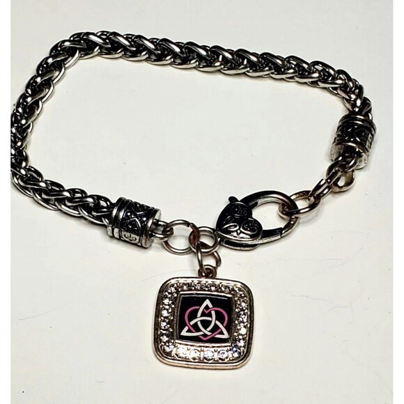 Celtic Trinity Knot Heart Charm Bracelet Silver Tone Pink & Black Romantic Gift - Picture 6 of 7